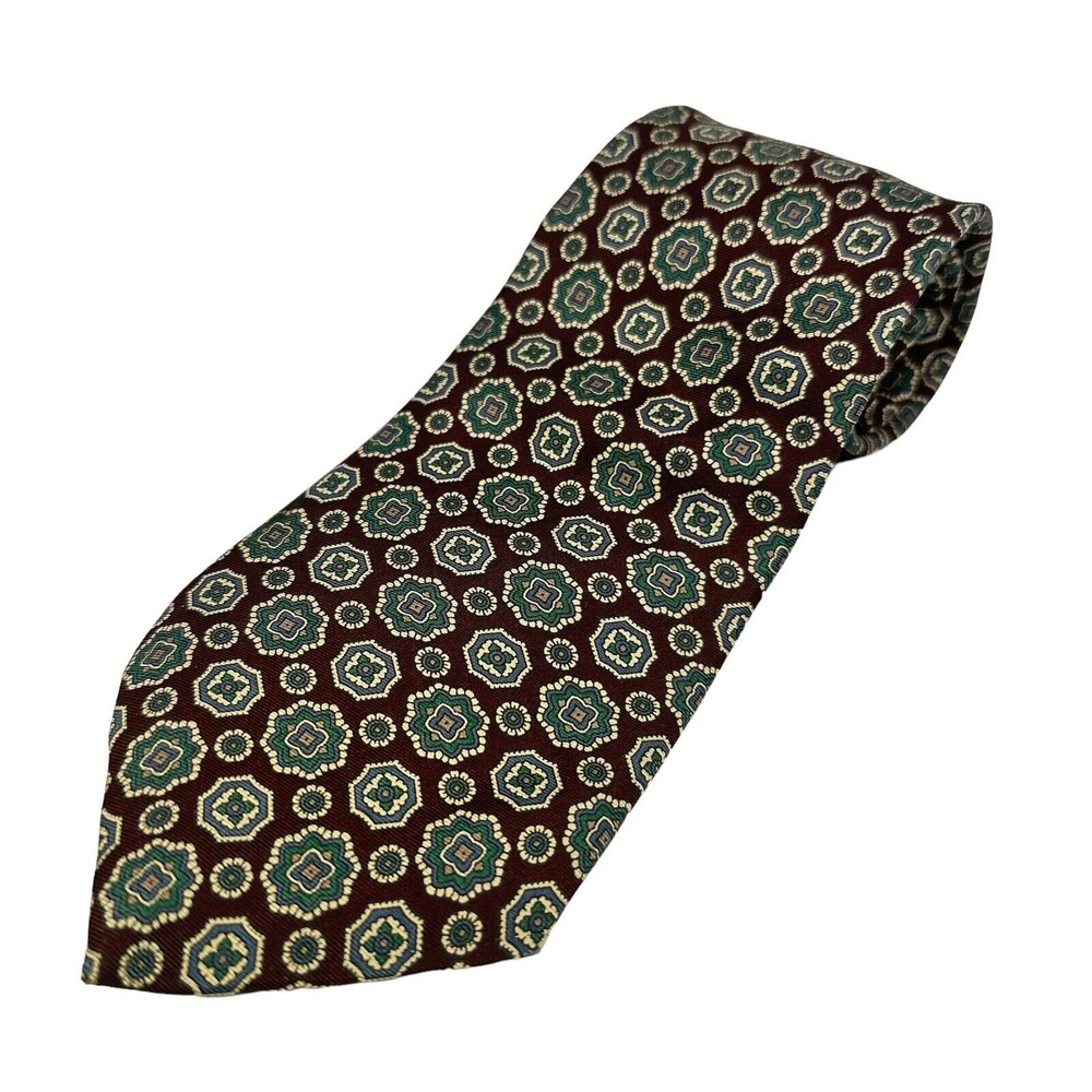 Reed‎ St James Mens Burgundy Geometric Medallion Ribbed Classic Necktie 60"